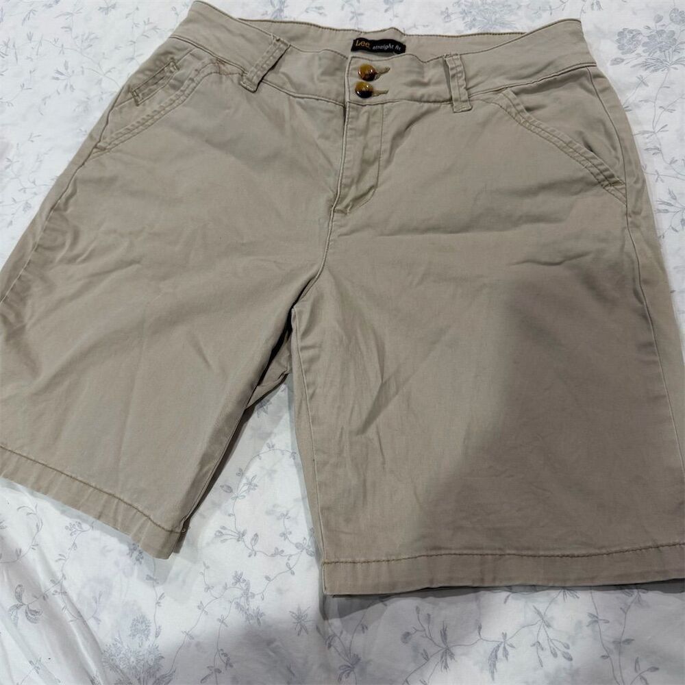 Y2K Lee Men's Straight Fit Khaki Shorts Beige Size 31 Casual Chino